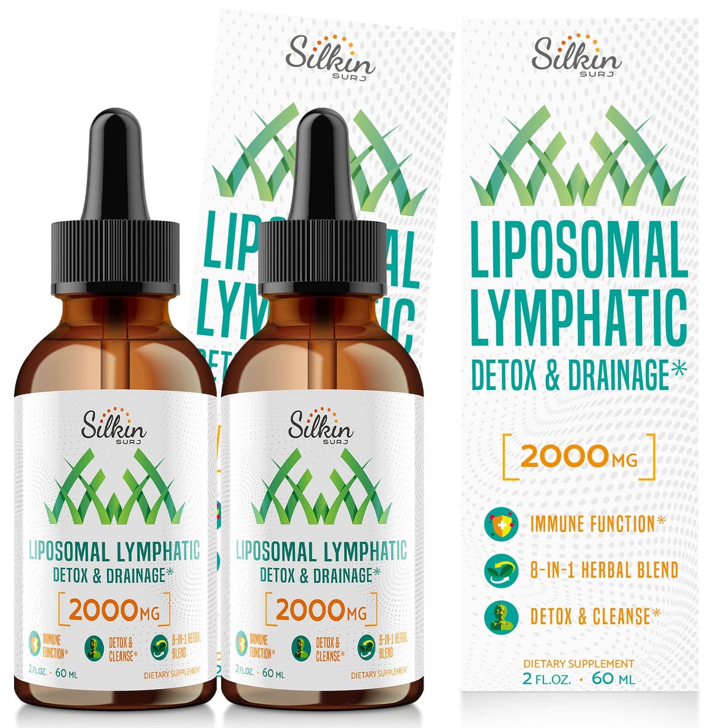 SilkinSurj Liposomal Lymphatic Drainage Drops - Immune and Lymphatic Support - Detox Cleanse Supplements - Lymphedema Relief - PureLymphSwell BlendEchinacea & Dandelion - 60-Day Supply